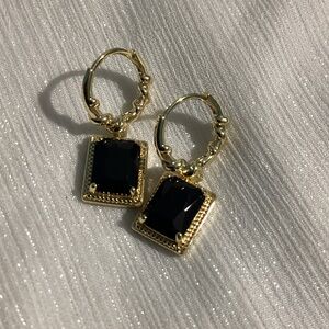 🖤Twisted 10k Gold Plated Faceted Black Obsidian Hoop drop Dangle Earrings